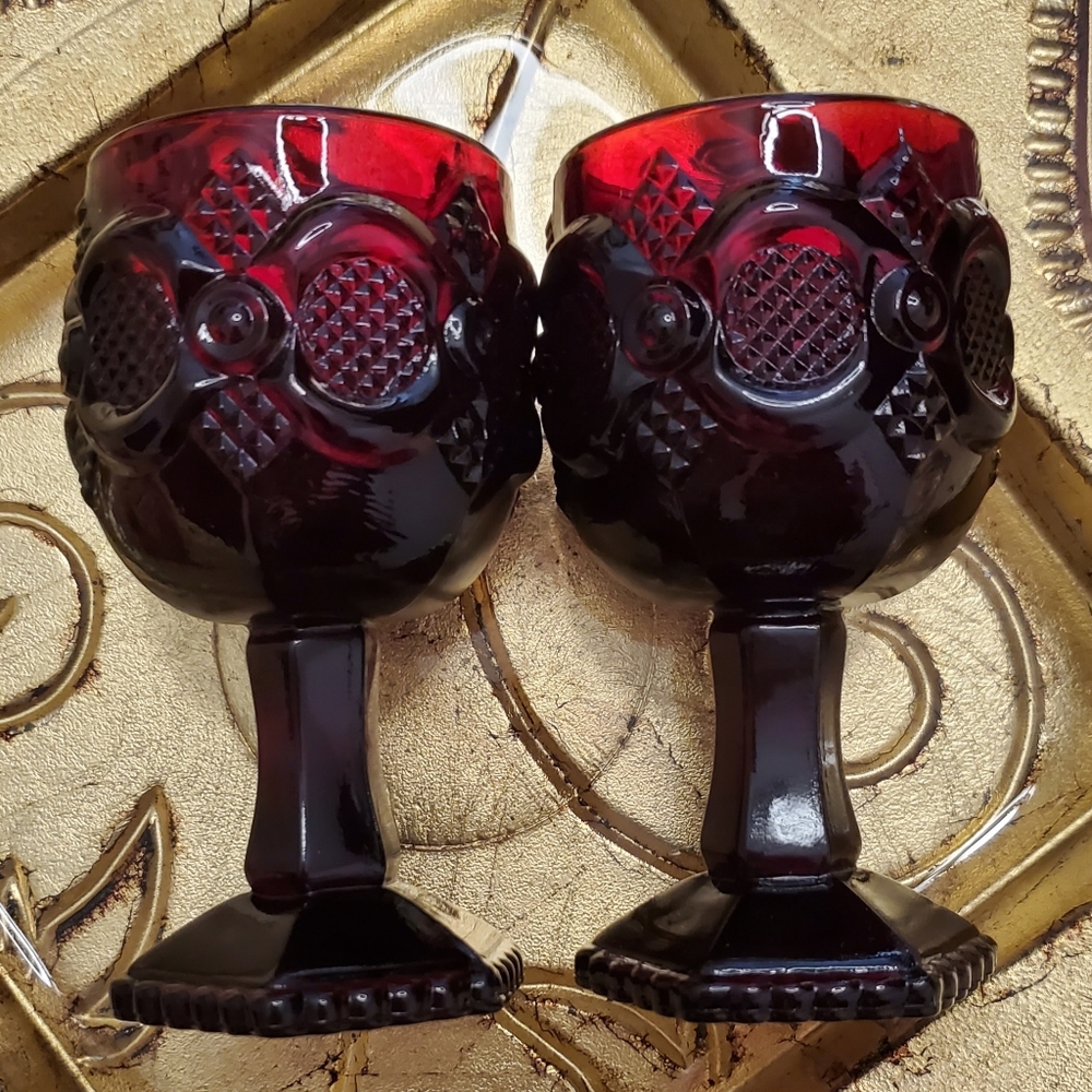 (2) Vntg "Cape Cod Ruby" 4oz Wine Glasses